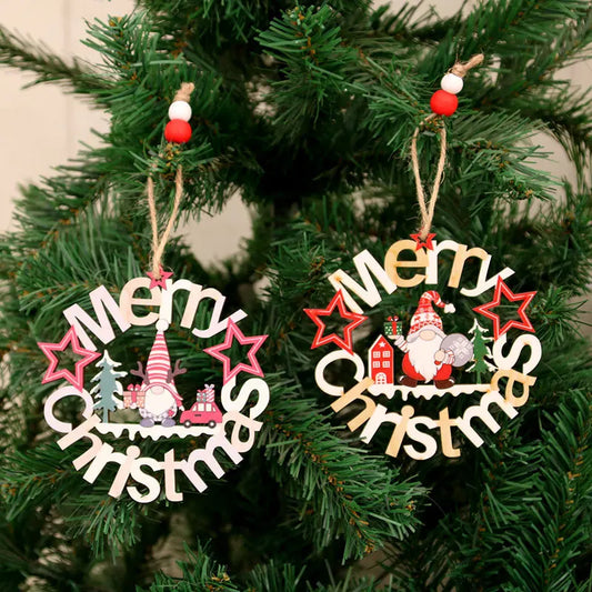 Christmas Wooden Hanging Decoration Tree Snowflakes Pendants for 2024 Home Party Decoration Xmas Ornament