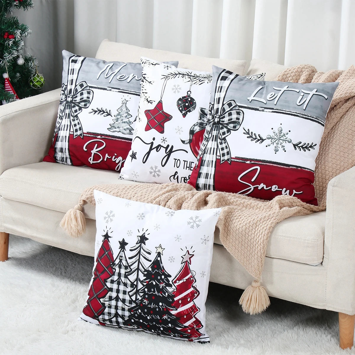 45cm Christmas Cushion Cover Pillowcase 2024 Christmas Decorations for Home Ornament Xmas New Year Christmas Decor 2023 Noel